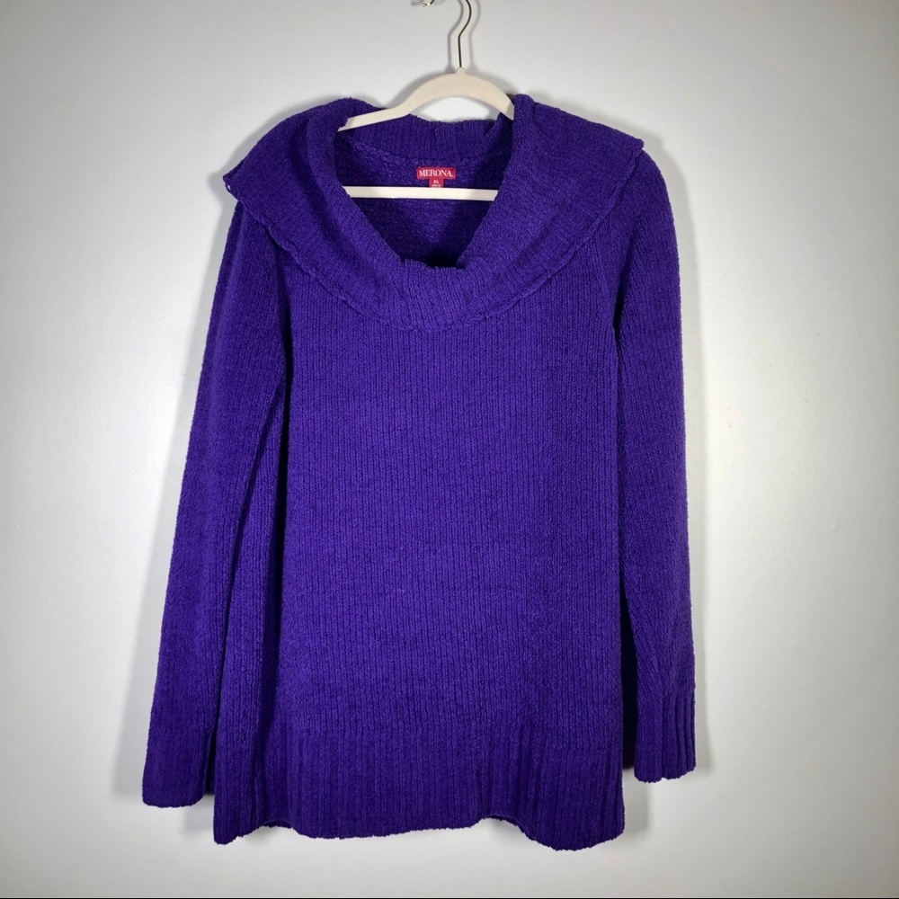 Purple Chenille Cowl Neck Sweater (XL)